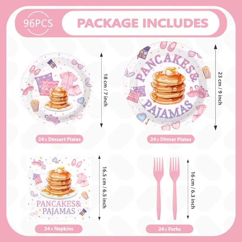 96 Pcs Pancakes and Pajamas Party Plates and Napkins - Grencian