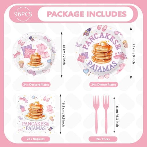 96 Pcs Pancakes and Pajamas Party Plates and Napkins - Grencian