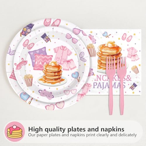 96 Pcs Pancakes and Pajamas Party Plates and Napkins - Grencian