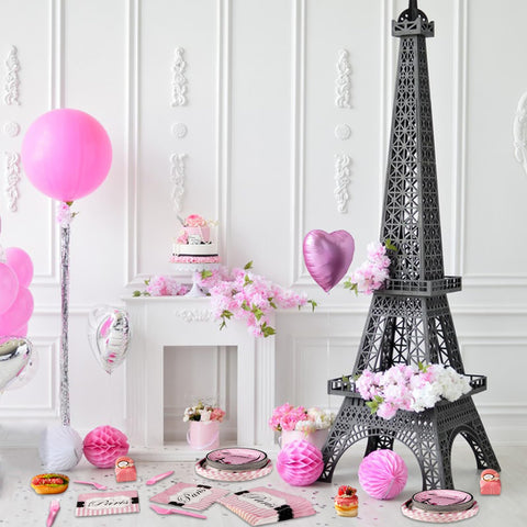 96 Pcs Paris Birthday Party Plates and Napkins - Grencian