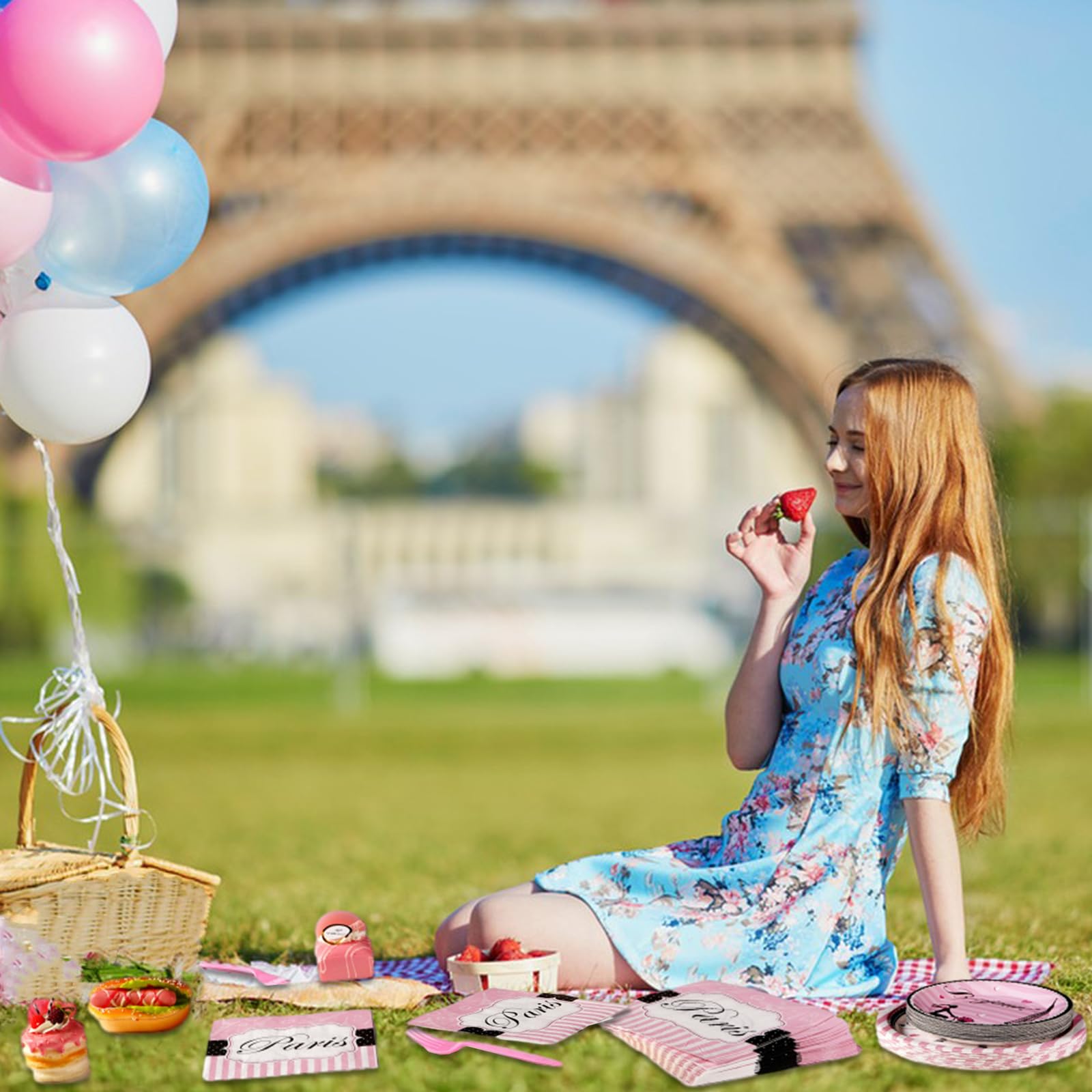 96 Pcs Paris Birthday Party Plates and Napkins - Grencian