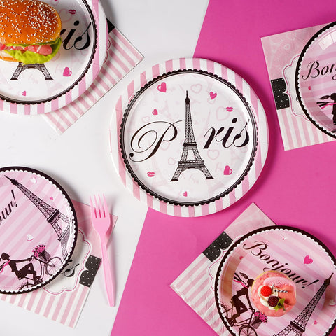 96 Pcs Paris Birthday Party Plates and Napkins - Grencian