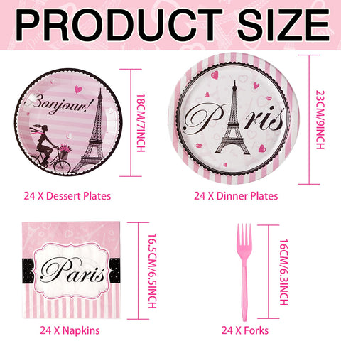 96 Pcs Paris Birthday Party Plates and Napkins - Grencian