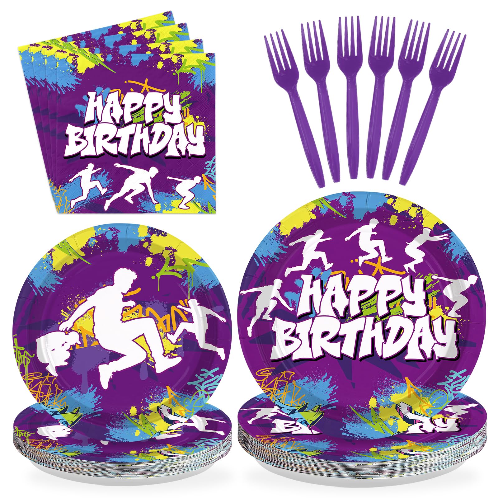96 Pcs Parkour Birthday Party Plates and Napkins - Grencian