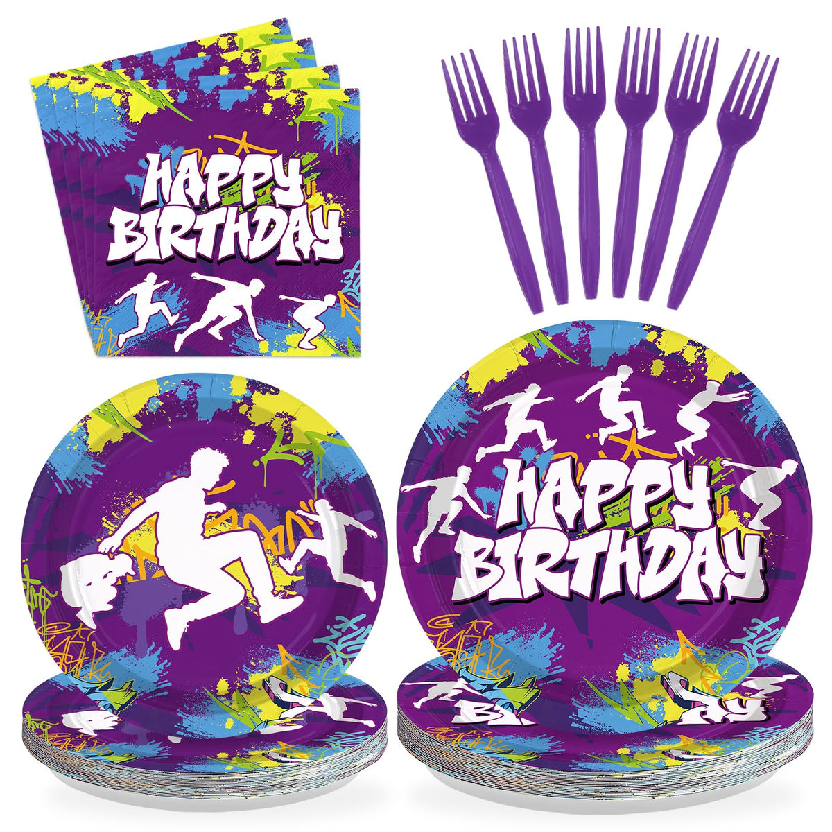 96 Pcs Parkour Birthday Party Plates and Napkins - Grencian