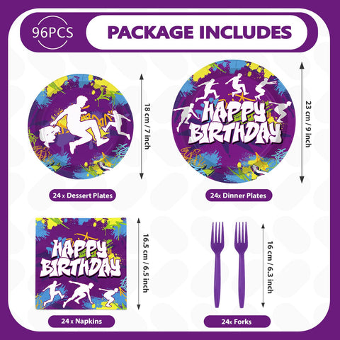 96 Pcs Parkour Birthday Party Plates and Napkins - Grencian