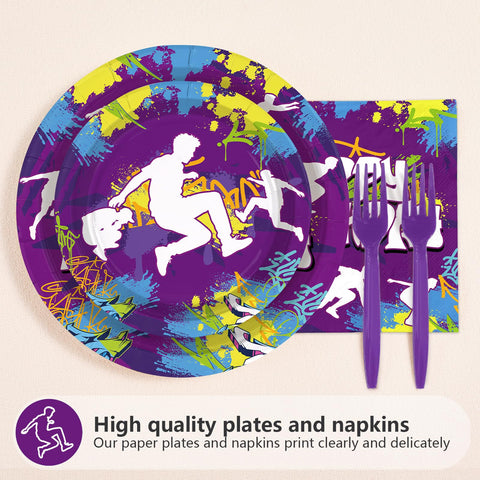 96 Pcs Parkour Birthday Party Plates and Napkins - Grencian