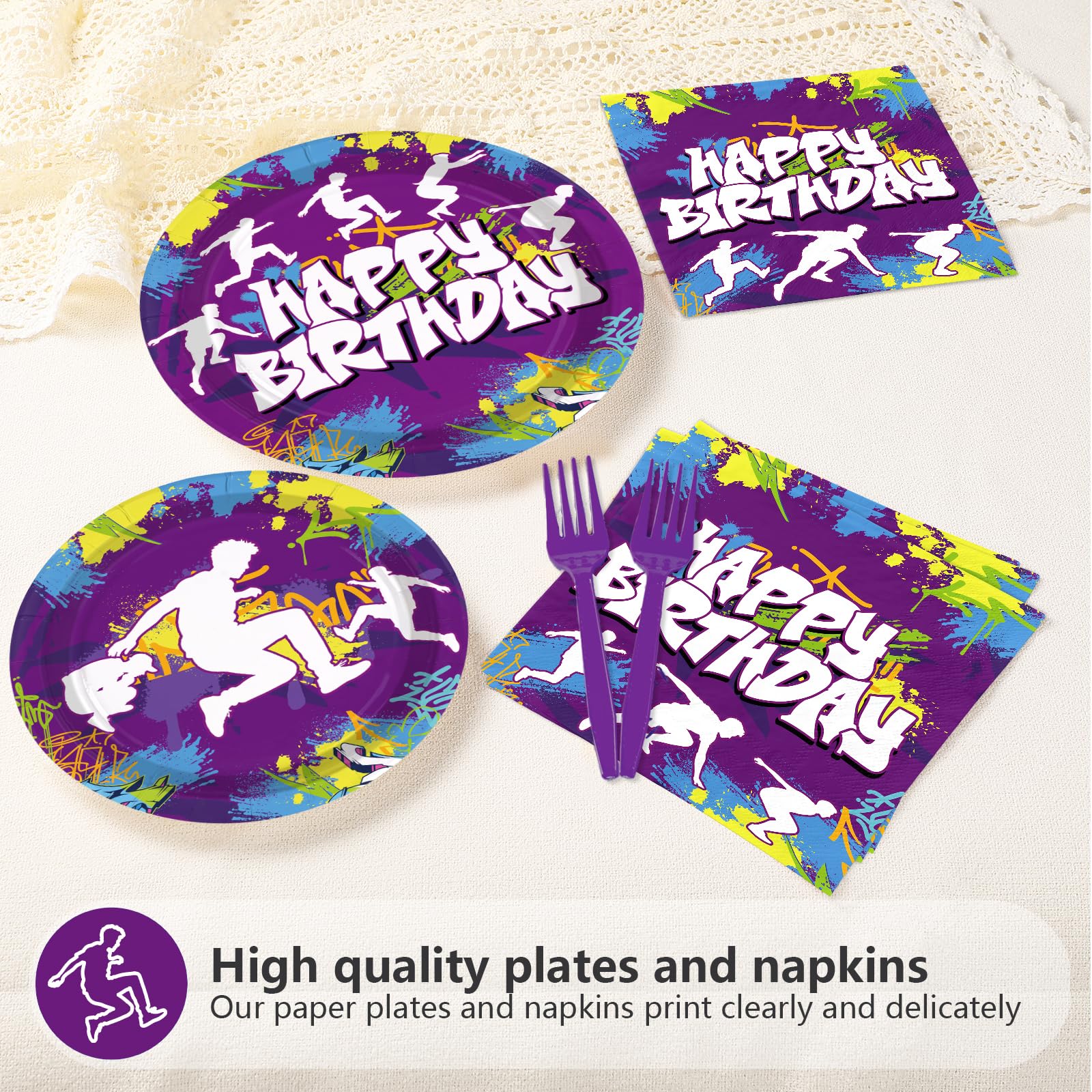 96 Pcs Parkour Birthday Party Plates and Napkins - Grencian