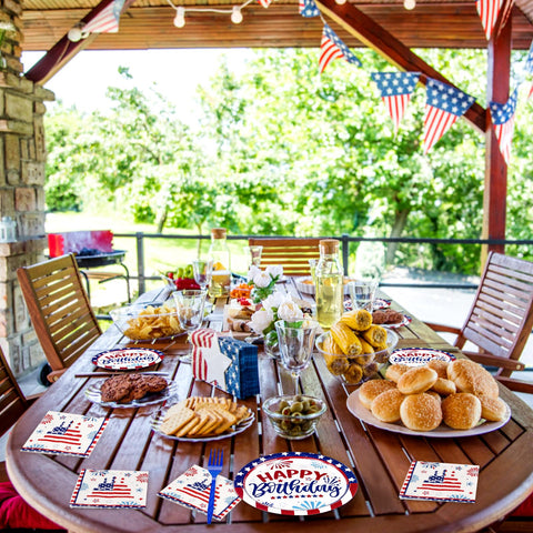 96 Pcs Patriotic Birthday Party Plates and Napkins - Grencian