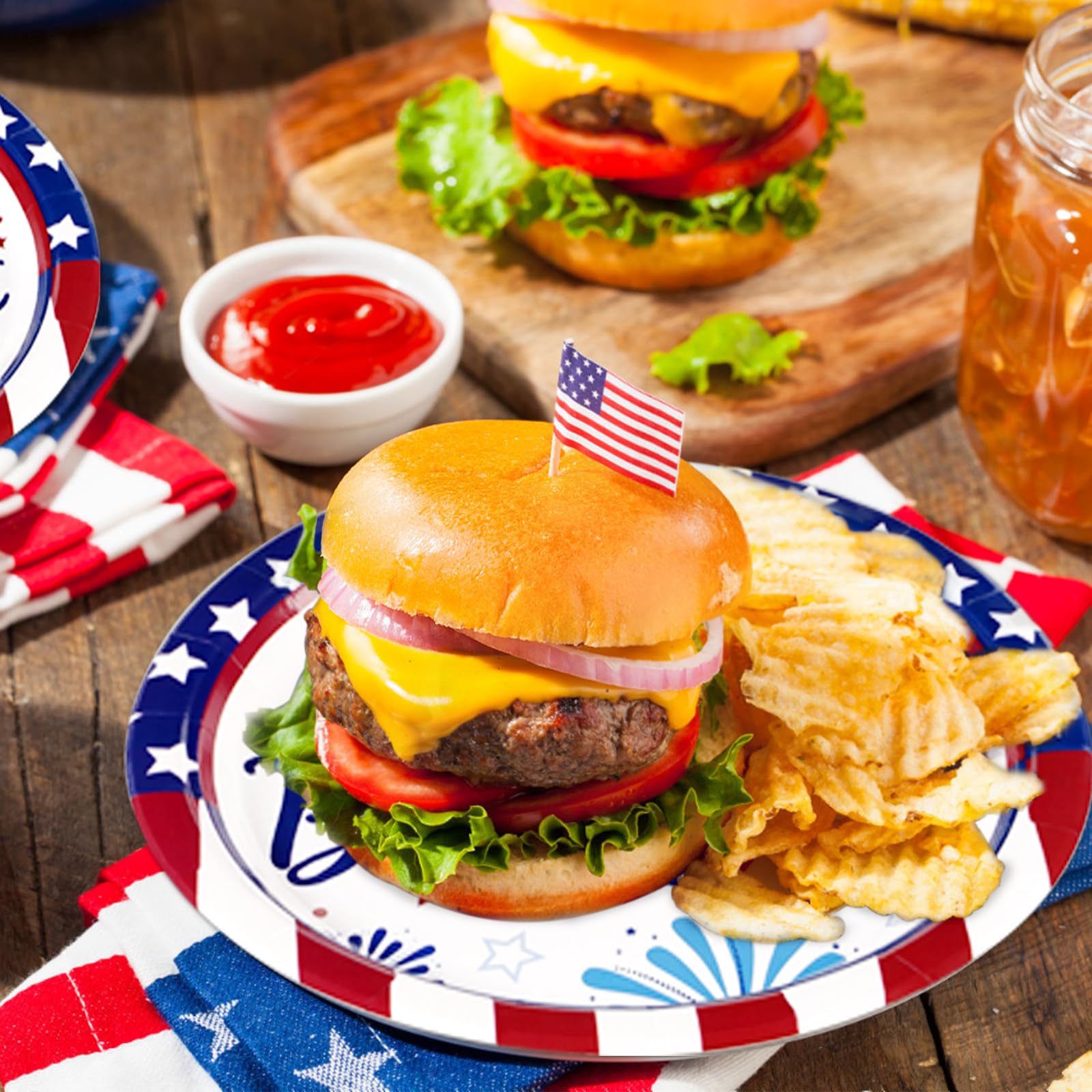96 Pcs Patriotic Birthday Party Plates and Napkins - Grencian