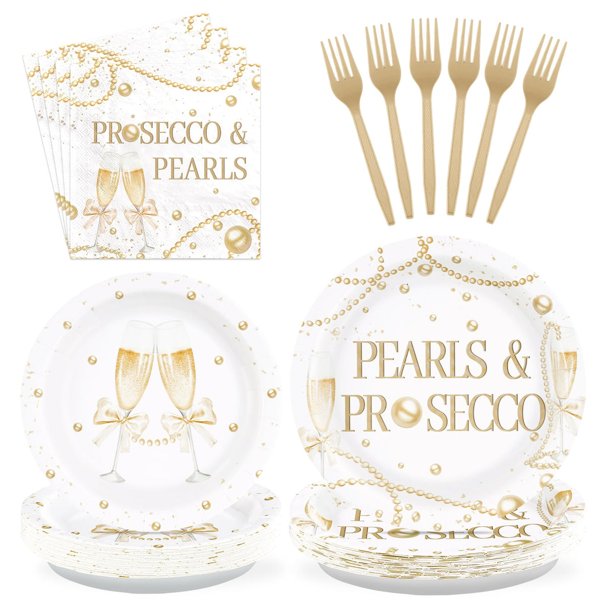 96 Pcs Pearls Bridal Shower Party Plates and Napkins