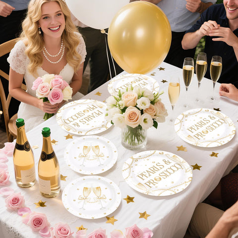 96 Pcs Pearls Bridal Shower Party Plates and Napkins
