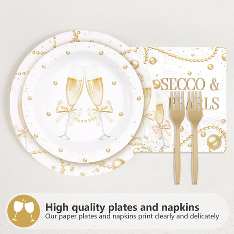 96 Pcs Pearls Bridal Shower Party Plates and Napkins