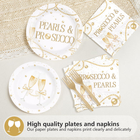 96 Pcs Pearls Bridal Shower Party Plates and Napkins