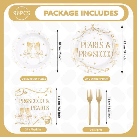 96 Pcs Pearls Bridal Shower Party Plates and Napkins