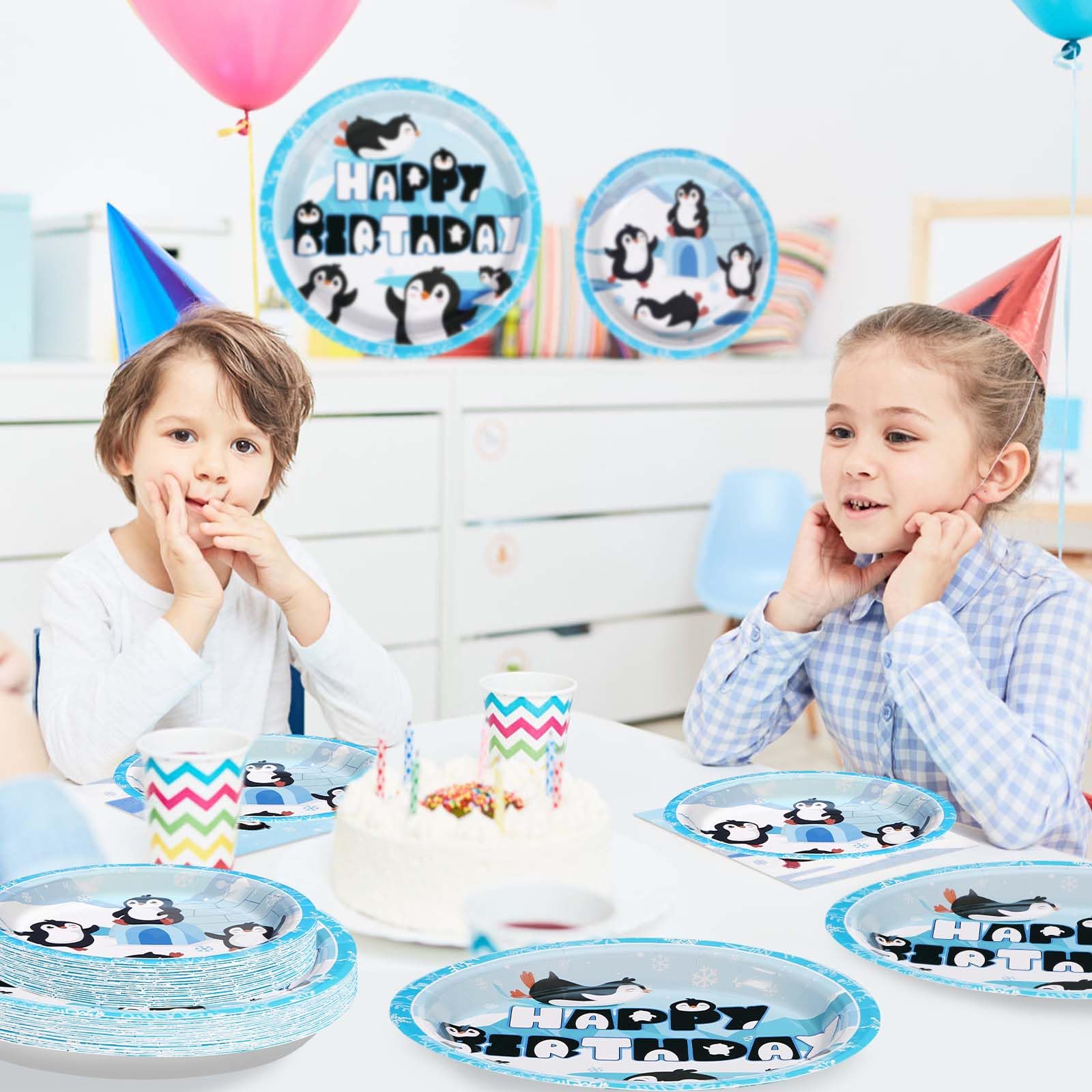 96 Pcs Penguin Birthday Party Plates and Napkins - Grencian