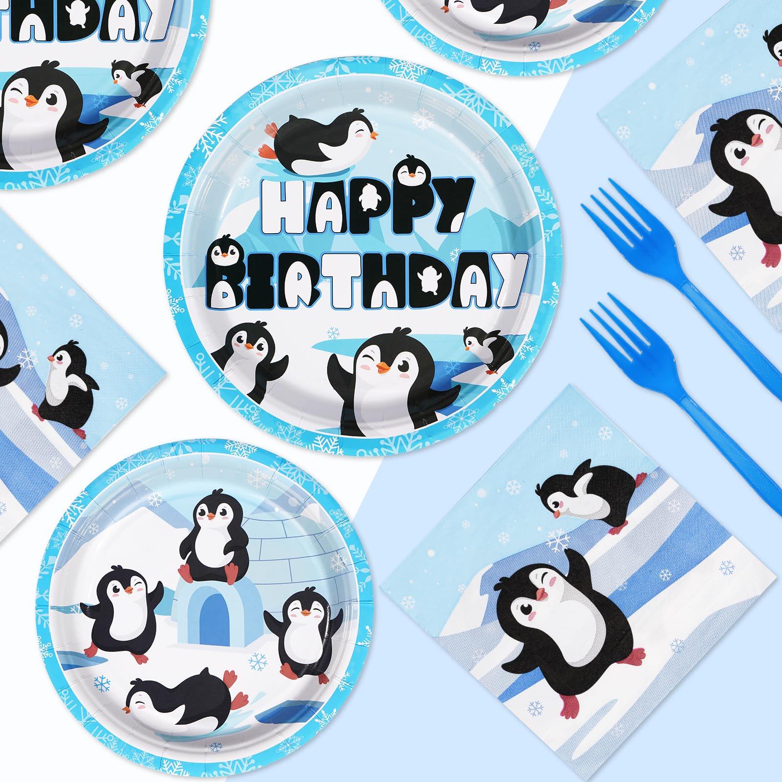 96 Pcs Penguin Birthday Party Plates and Napkins - Grencian