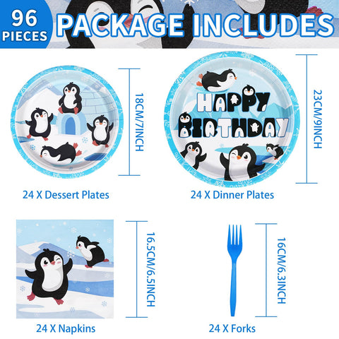 96 Pcs Penguin Birthday Party Plates and Napkins - Grencian