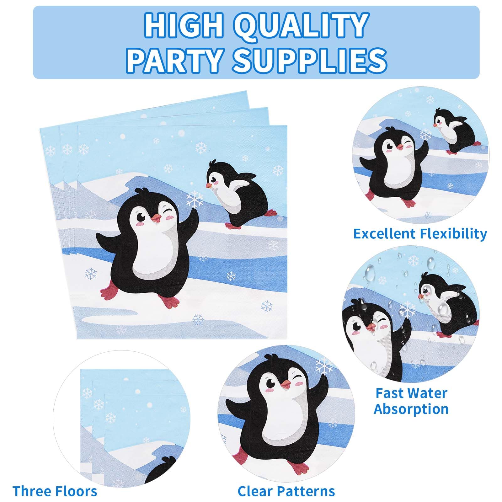 96 Pcs Penguin Birthday Party Plates and Napkins - Grencian