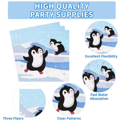 96 Pcs Penguin Birthday Party Plates and Napkins - Grencian