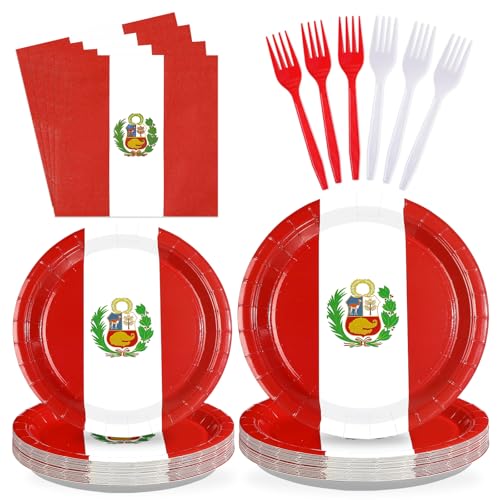 96 Pcs Peru Flag Party Plates and Napkins - Grencian