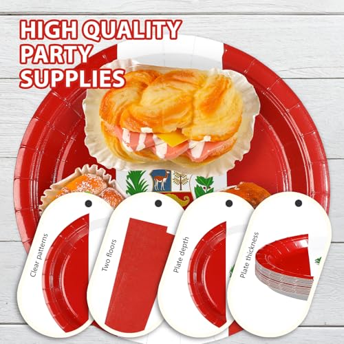 96 Pcs Peru Flag Party Plates and Napkins - Grencian
