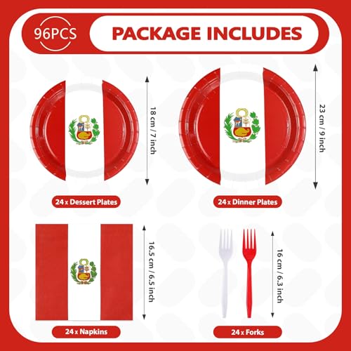 96 Pcs Peru Flag Party Plates and Napkins - Grencian