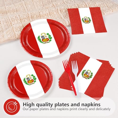 96 Pcs Peru Flag Party Plates and Napkins - Grencian