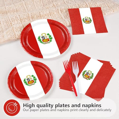 96 Pcs Peru Flag Party Plates and Napkins - Grencian