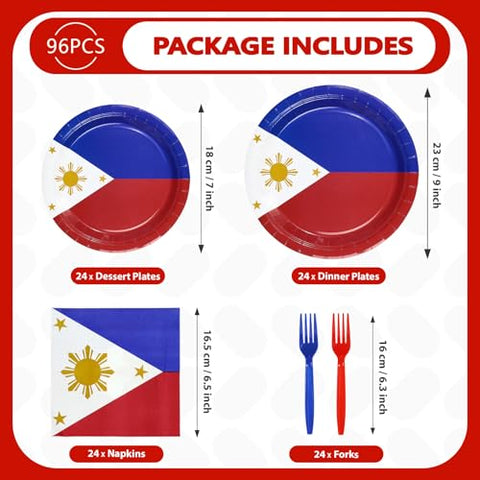 96 Pcs Philippines Flag Party Plates and Napkins - Grencian