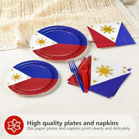 96 Pcs Philippines Flag Party Plates and Napkins - Grencian