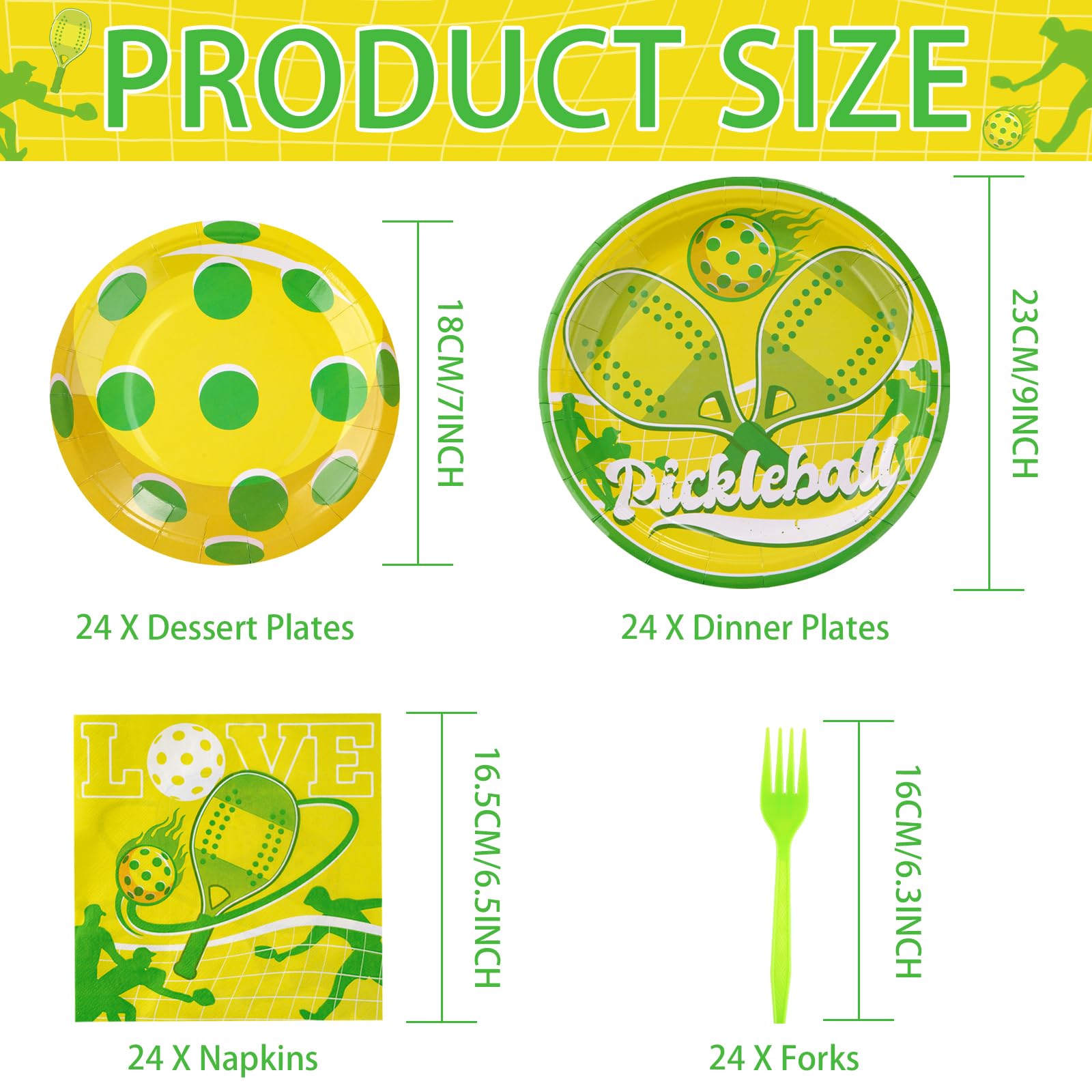 96 Pcs Pickle-ball Party Plates and Napkins - Grencian