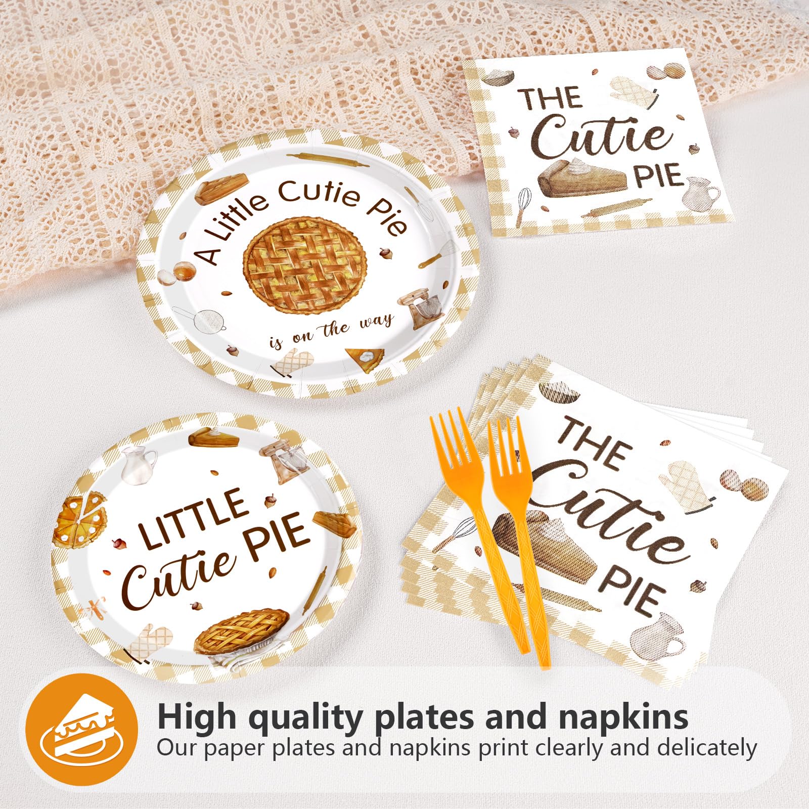 96 Pcs Pie Baby Shower Party Plates and Napkins - Grencian