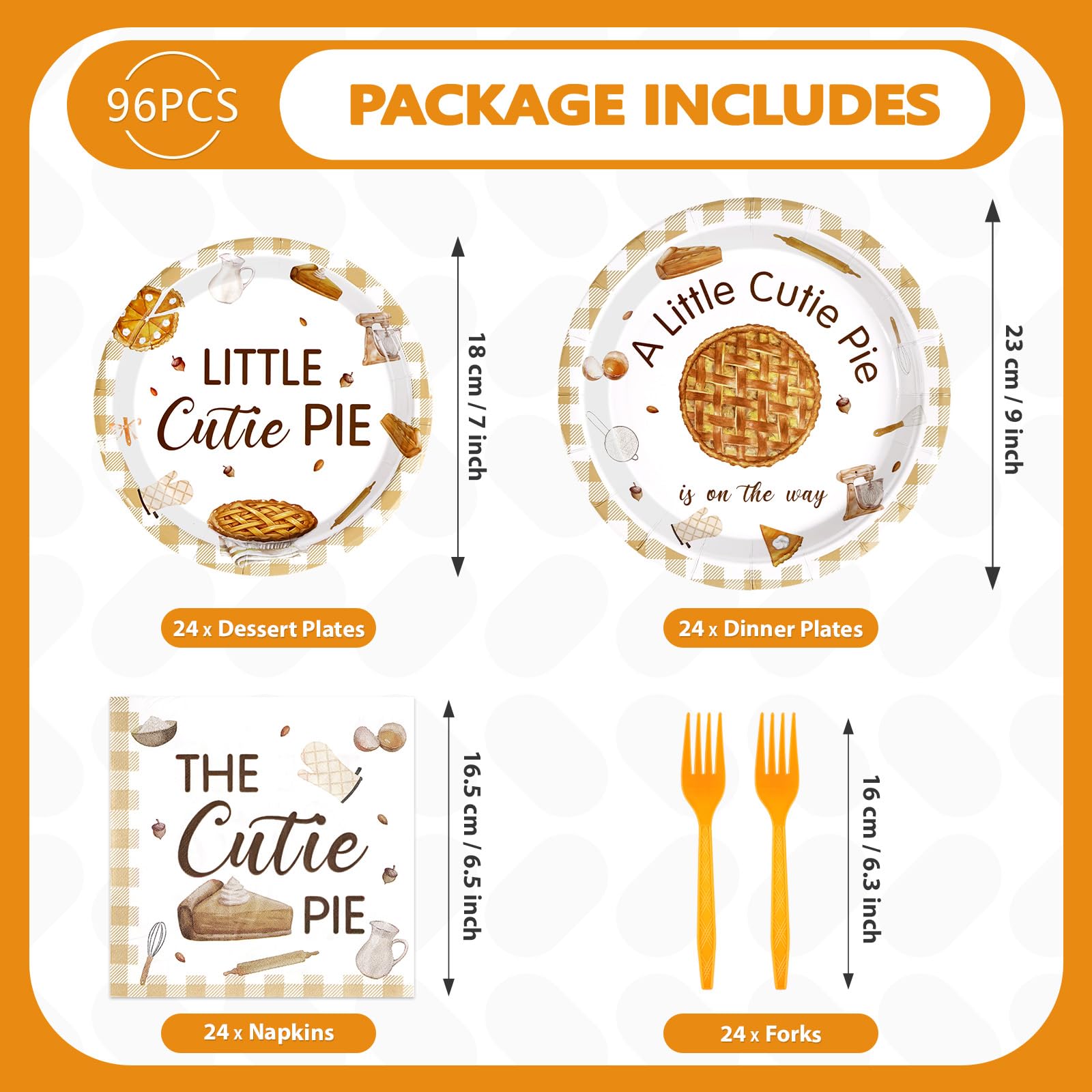 96 Pcs Pie Baby Shower Party Plates and Napkins - Grencian