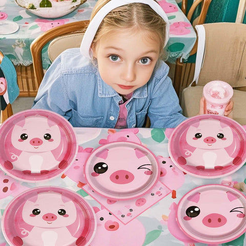 96 Pcs Pig Birthday Party Plates and Napkins - Grencian