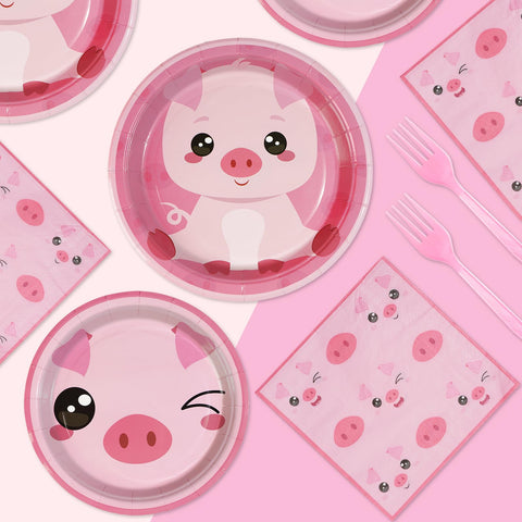 96 Pcs Pig Birthday Party Plates and Napkins - Grencian