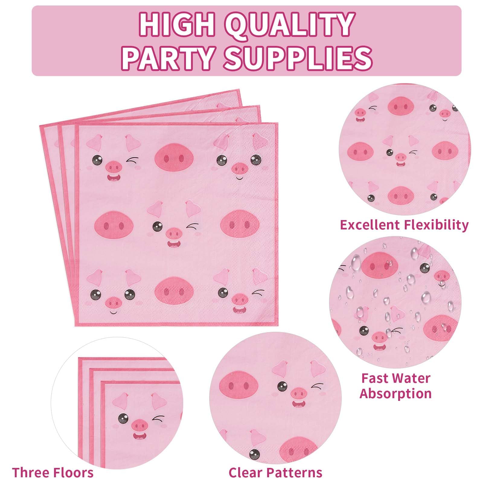96 Pcs Pig Birthday Party Plates and Napkins - Grencian