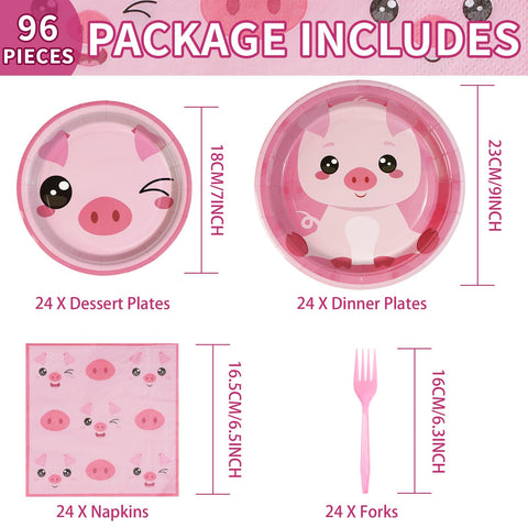 96 Pcs Pig Birthday Party Plates and Napkins - Grencian