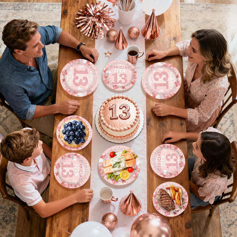 96 Pcs Pink 13th Birthday Party Plates and Napkins - Grencian