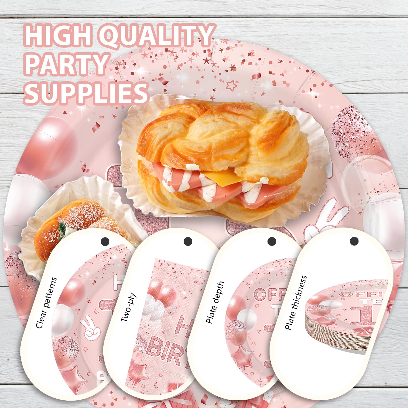 96 Pcs Pink 13th Birthday Party Plates and Napkins - Grencian