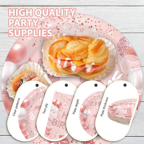 96 Pcs Pink 13th Birthday Party Plates and Napkins - Grencian