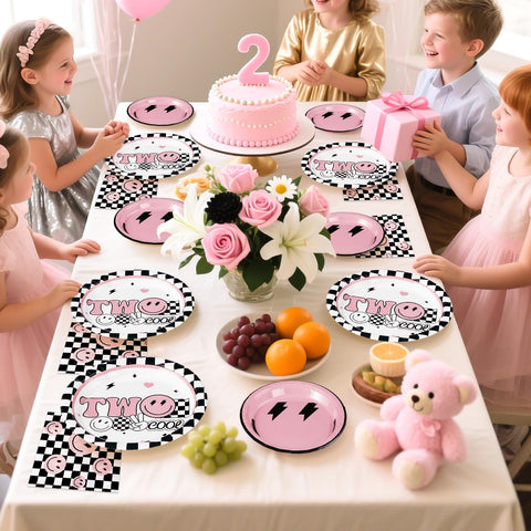 96 Pcs Pink 2nd Birthday Party Plates and Napkins - Grencian