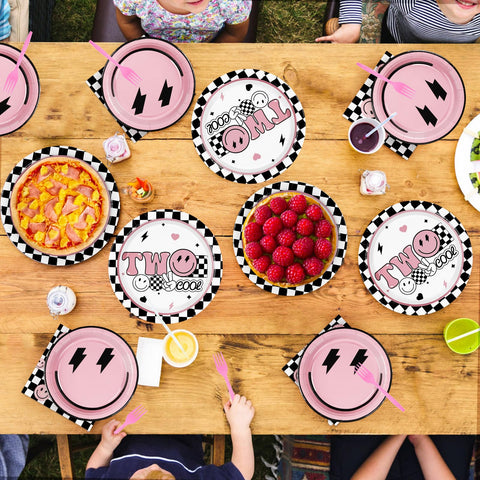 96 Pcs Pink 2nd Birthday Party Plates and Napkins - Grencian