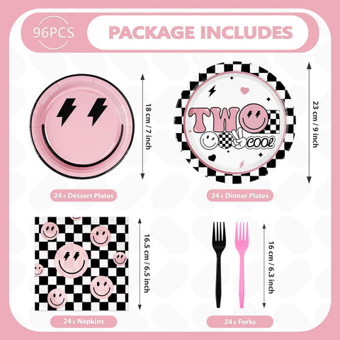 96 Pcs Pink 2nd Birthday Party Plates and Napkins - Grencian