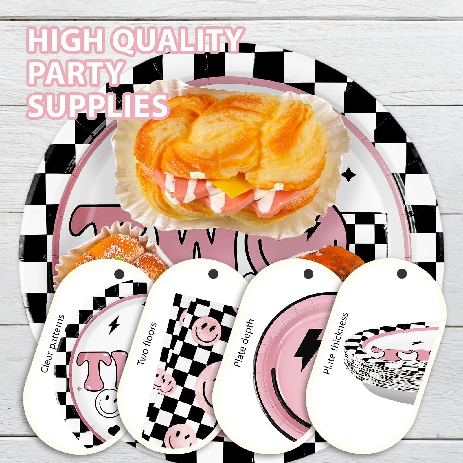 96 Pcs Pink 2nd Birthday Party Plates and Napkins - Grencian