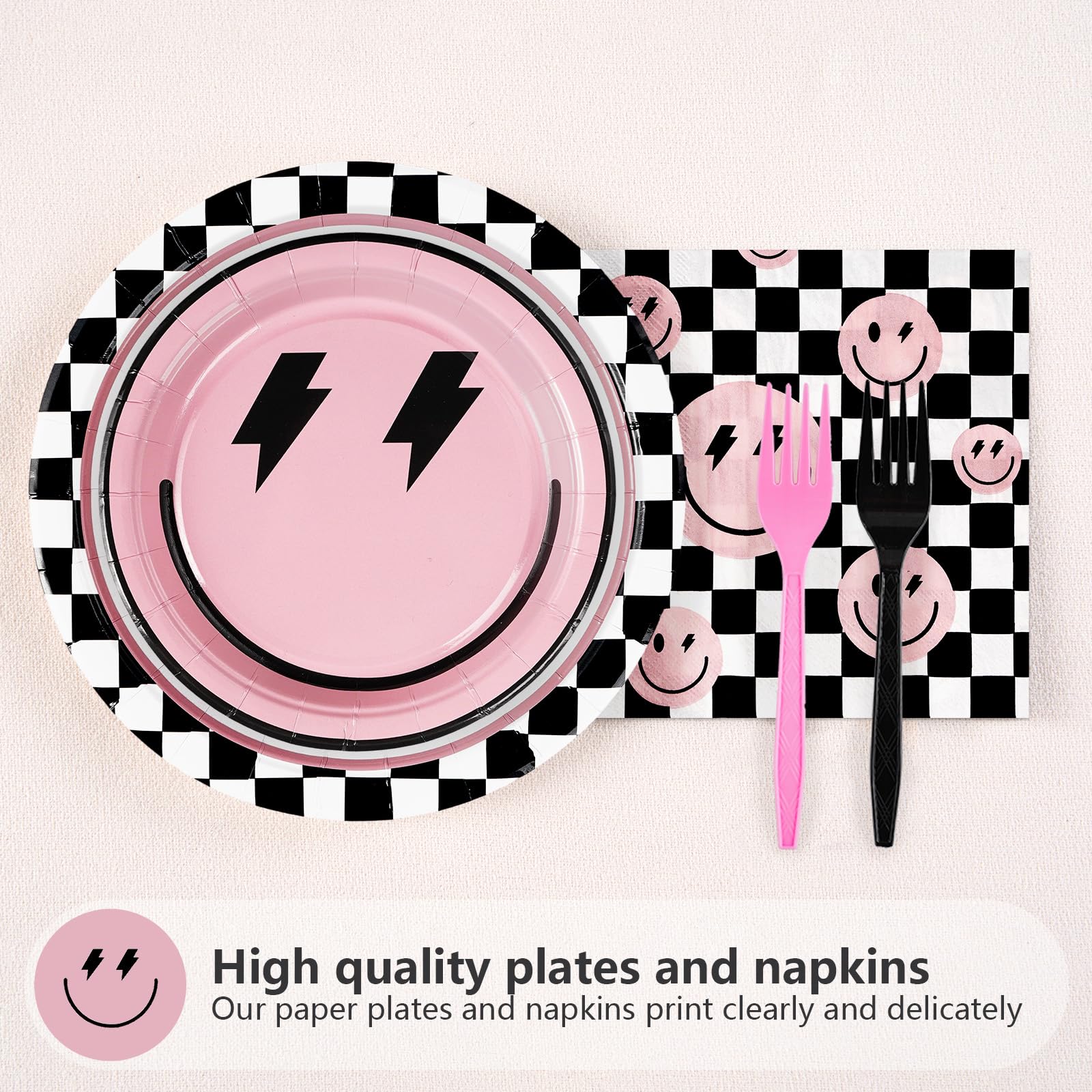 96 Pcs Pink 2nd Birthday Party Plates and Napkins - Grencian