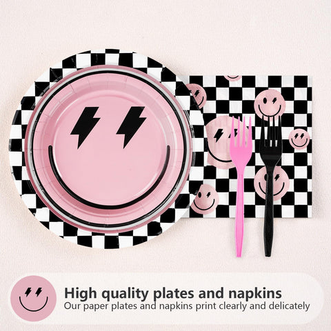 96 Pcs Pink 2nd Birthday Party Plates and Napkins - Grencian
