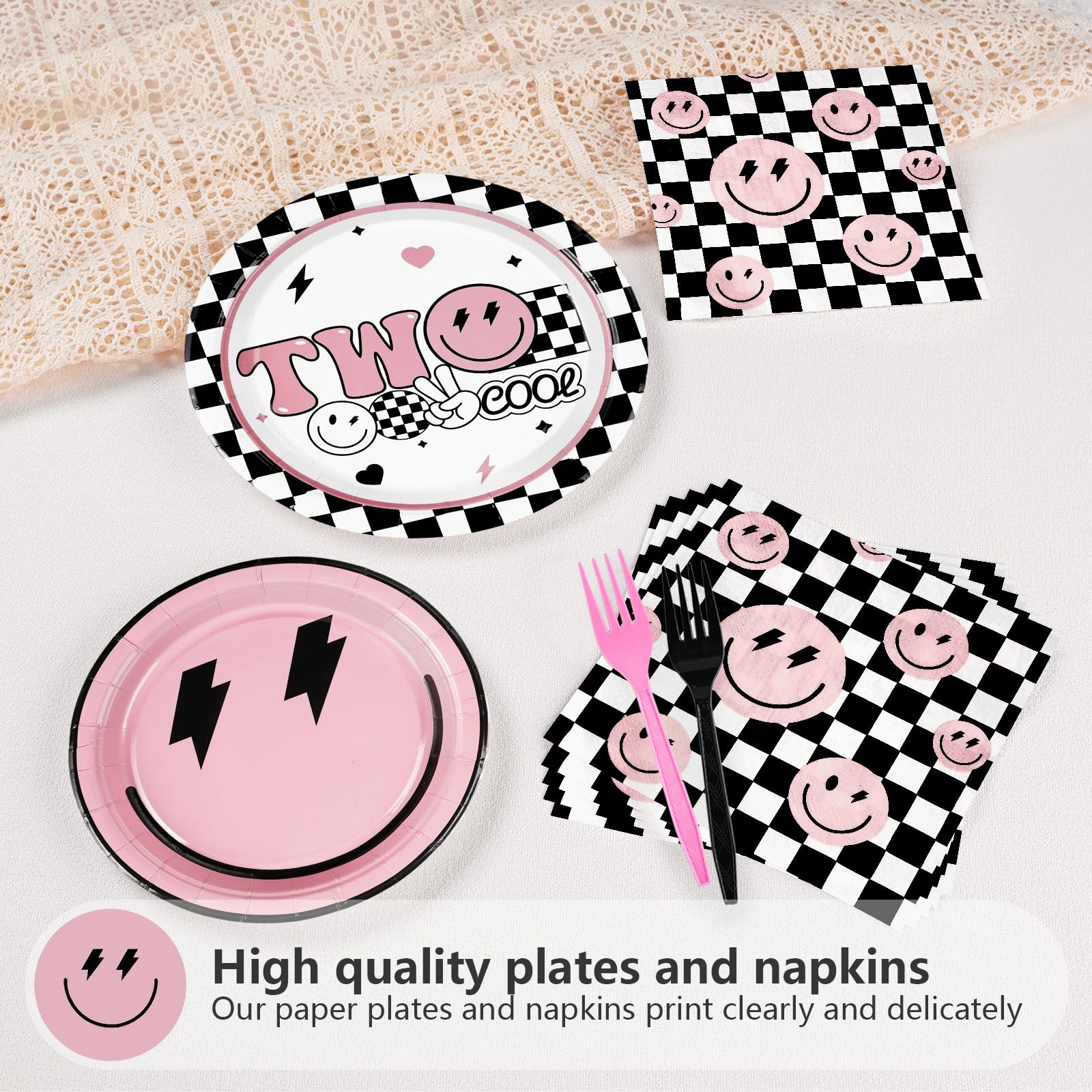 96 Pcs Pink 2nd Birthday Party Plates and Napkins - Grencian