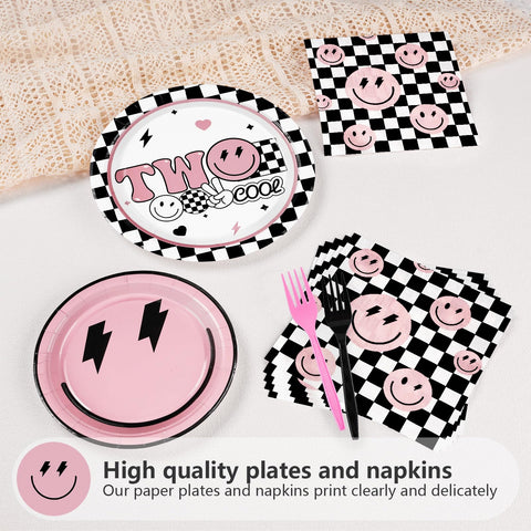 96 Pcs Pink 2nd Birthday Party Plates and Napkins - Grencian