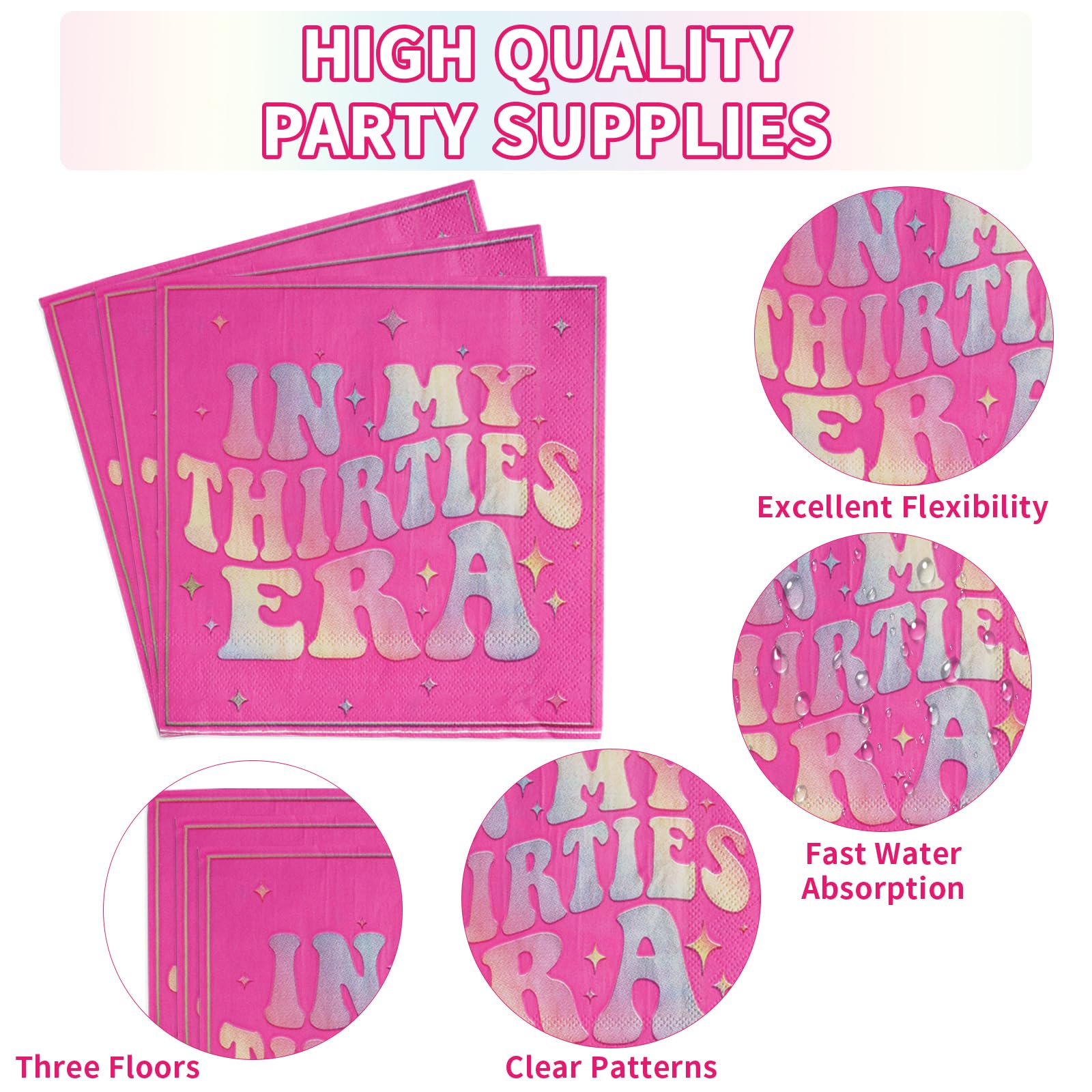 96 Pcs Pink 30th Birthday Party Plates and Napkins - Grencian